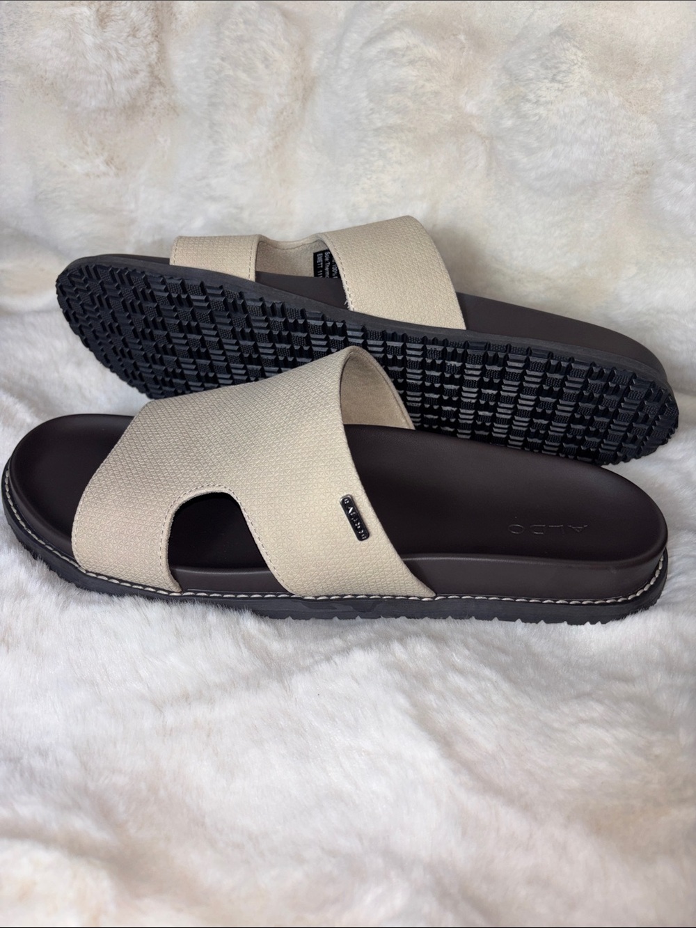 Aldo Men’s Beige Two-Band Slide Sandals